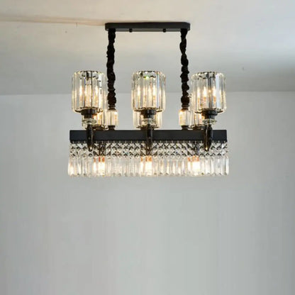 DecorBites™ Modern Black Crystal Prism Island Pendant Lamp with Fringe - 9-Head Cylindrical Style