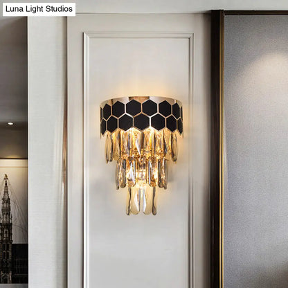 DecorBites™ Modern Black Crystal Prism Wall Sconce Light Fixture - 4 Layers - 1 Light Indoor Lamp