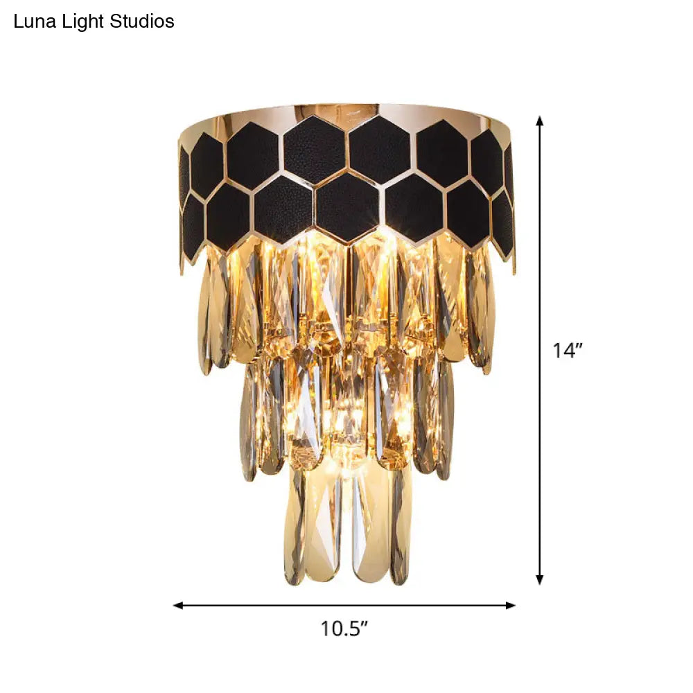 DecorBites™ Modern Black Crystal Prism Wall Sconce Light Fixture - 4 Layers - 1 Light Indoor Lamp
