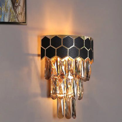 DecorBites™ Modern Black Crystal Prism Wall Sconce Light Fixture - 4 Layers - 1 Light Indoor Lamp