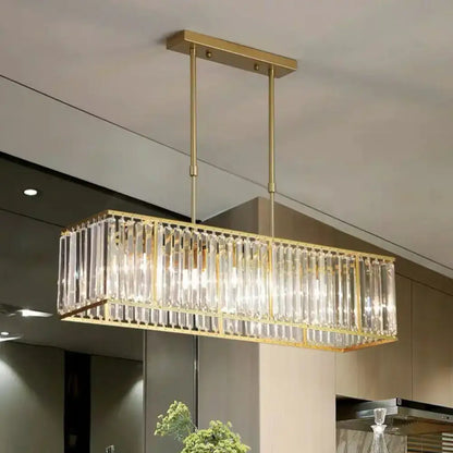 Modern black crystal rectangle dining room pendant light