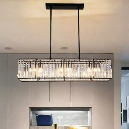 Modern black crystal rectangle dining room pendant light