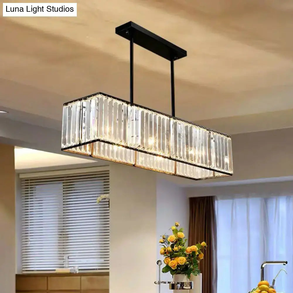 Modern black crystal rectangle dining room pendant light