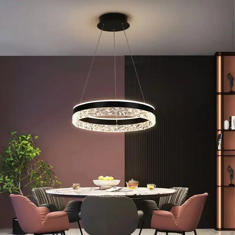 Modern black crystal ring led pendant light bedroom lighting