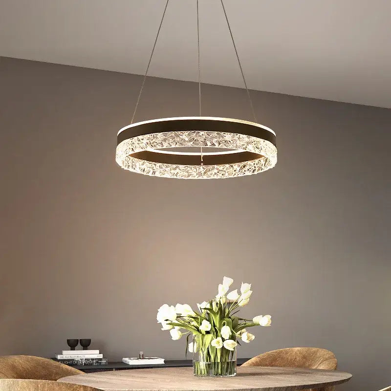 Modern black crystal ring led pendant light bedroom lighting