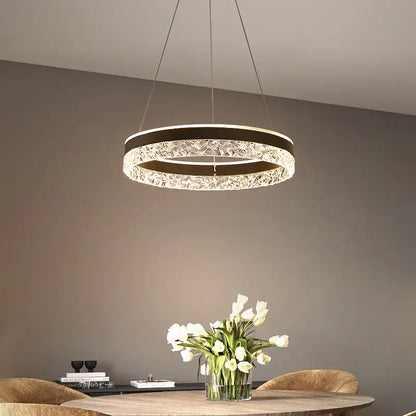 Modern black crystal ring led pendant light bedroom lighting