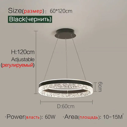 Modern black crystal ring led pendant light bedroom lighting