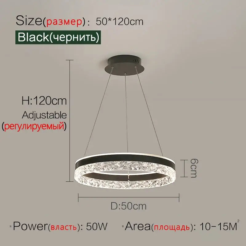 Modern black crystal ring led pendant light bedroom lighting