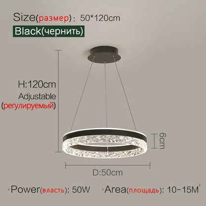 Modern black crystal ring led pendant light bedroom lighting