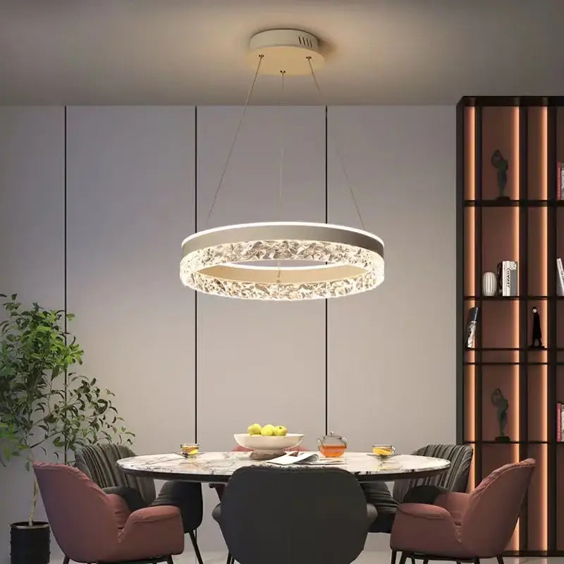 Modern black crystal ring led pendant light bedroom lighting