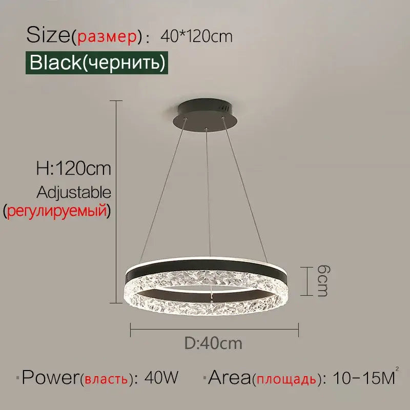 Modern black crystal ring led pendant light bedroom lighting