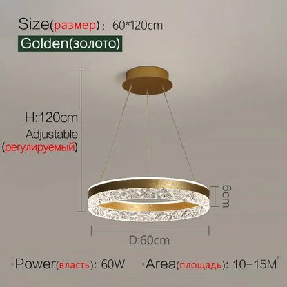 Modern black crystal ring led pendant light bedroom lighting