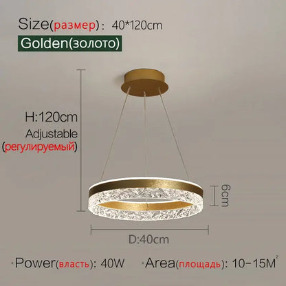 Modern black crystal ring led pendant light bedroom lighting