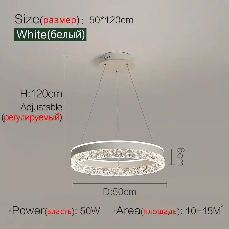Modern black crystal ring led pendant light bedroom lighting