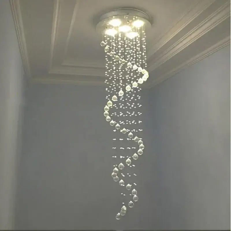 Modern black crystal staircase chandelier – bedroom spiral lamp