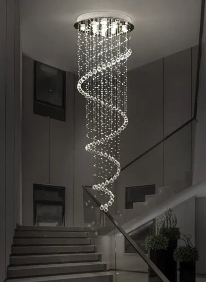 Modern black crystal staircase chandelier – bedroom spiral lamp