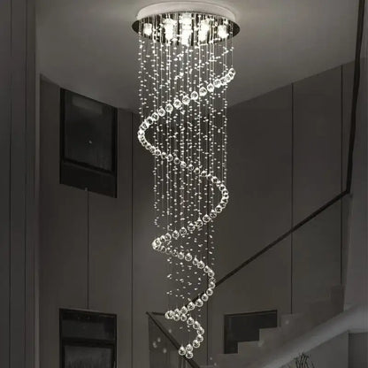 Modern black crystal staircase chandelier – bedroom spiral lamp
