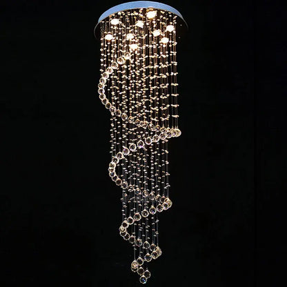 Modern black crystal staircase chandelier – bedroom spiral lamp