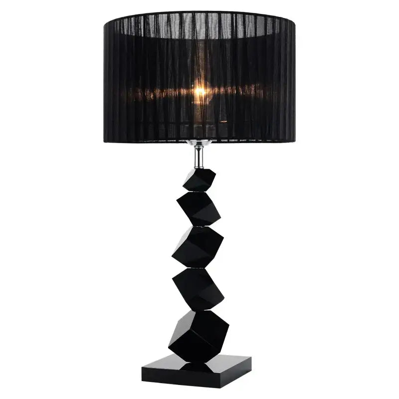 Modern black crystal table lamp bedroom pleated shade light