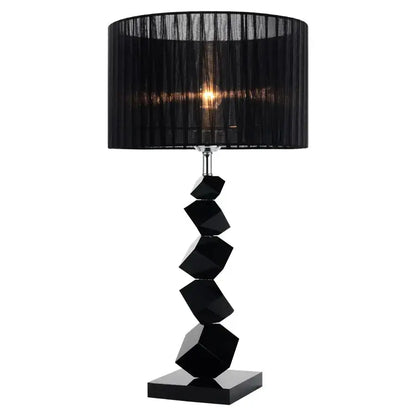 Modern black crystal table lamp bedroom pleated shade light
