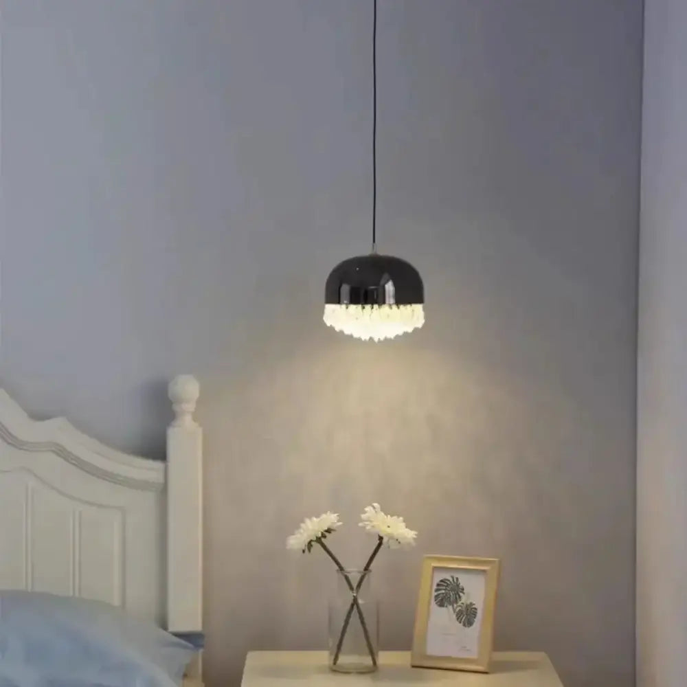 Modern black crystal tassel chandelier bedroom pendant light