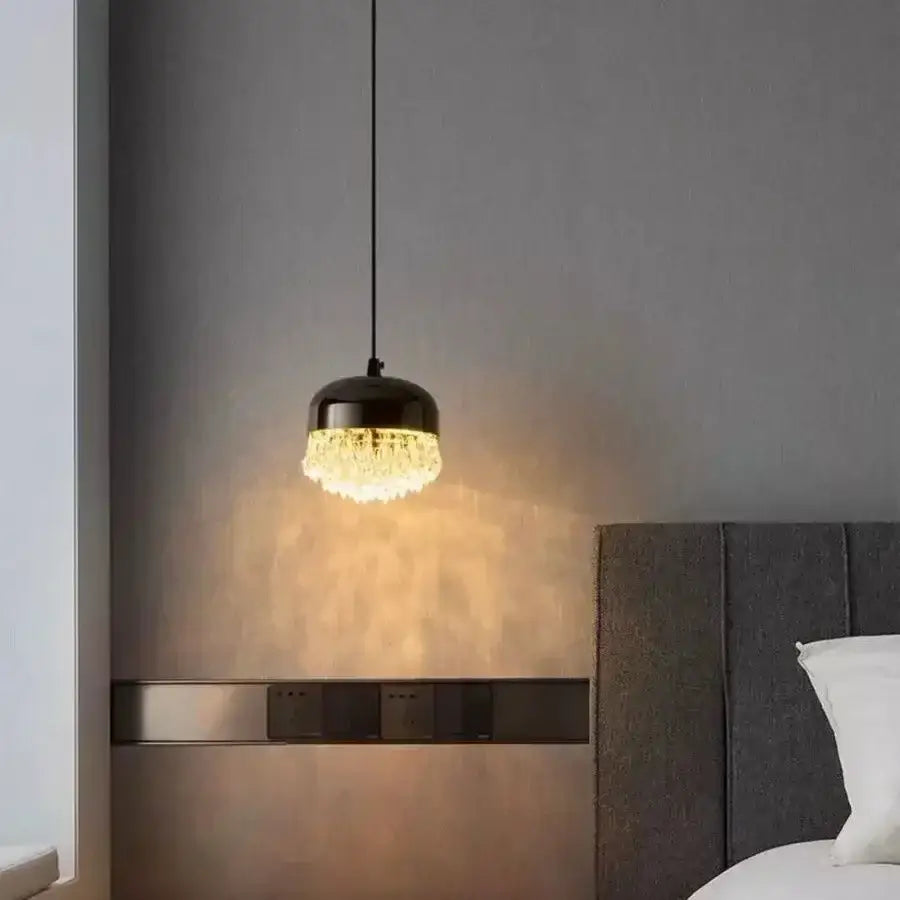 Modern black crystal tassel chandelier bedroom pendant light