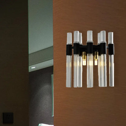 DecorBites™ Modern Black Crystal Tube Sconce: 2-Light Wall Mounted Lamp for Living Room