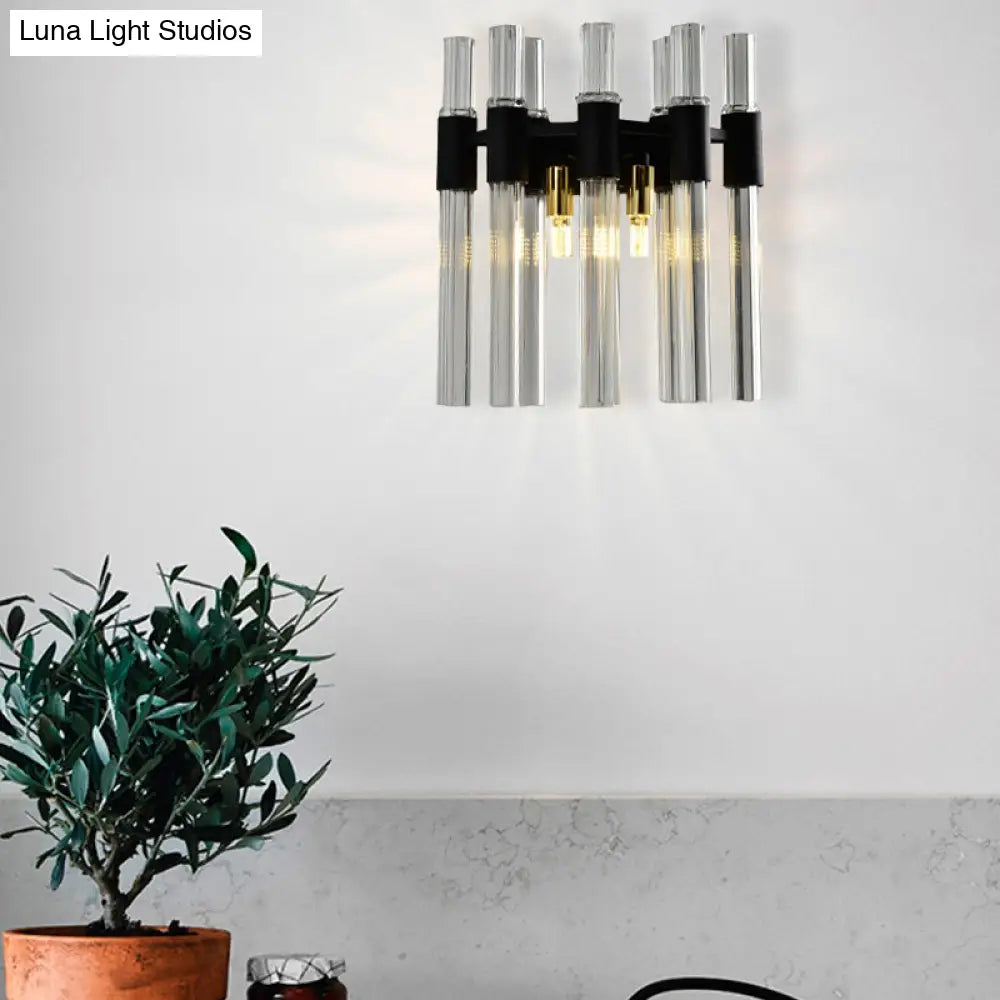 DecorBites™ Modern Black Crystal Tube Sconce: 2-Light Wall Mounted Lamp for Living Room