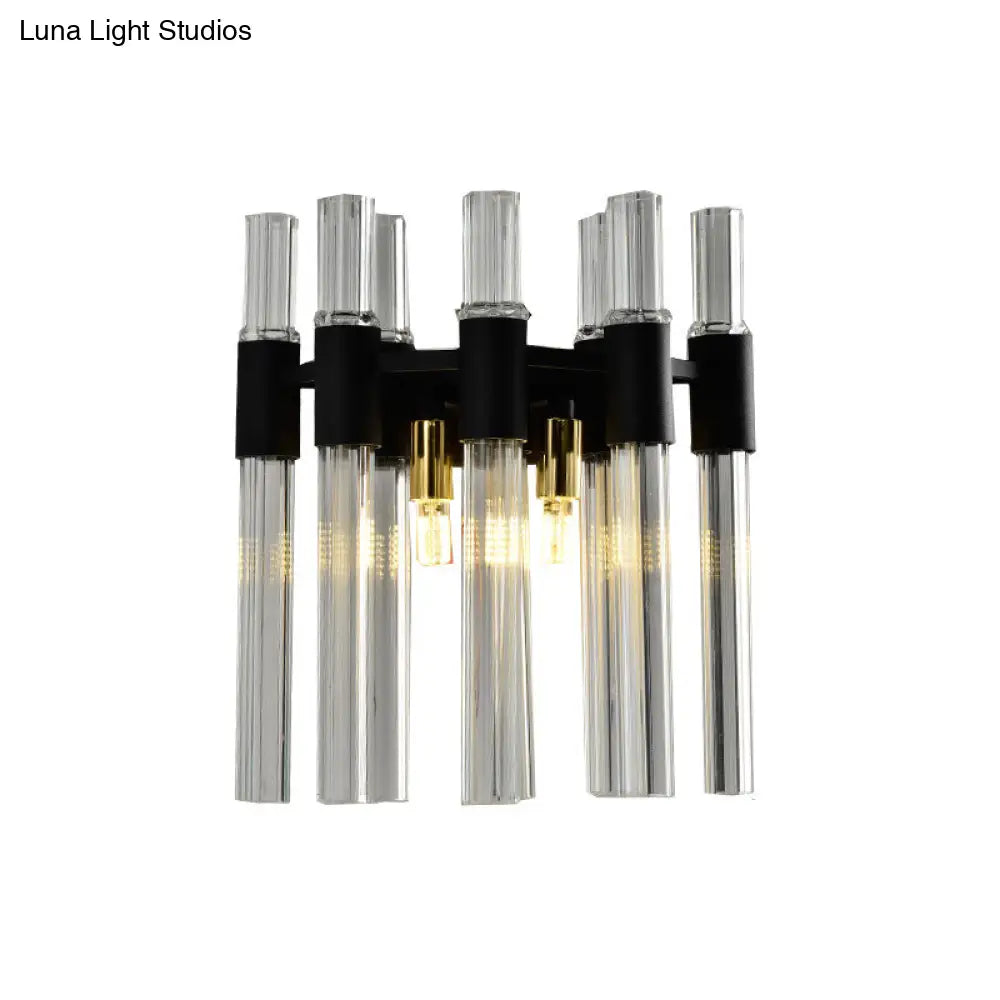 DecorBites™ Modern Black Crystal Tube Sconce: 2-Light Wall Mounted Lamp for Living Room