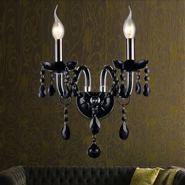 Modern black crystal wall lamp bedroom twin led sconce