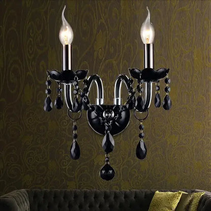 Modern black crystal wall lamp bedroom twin led sconce