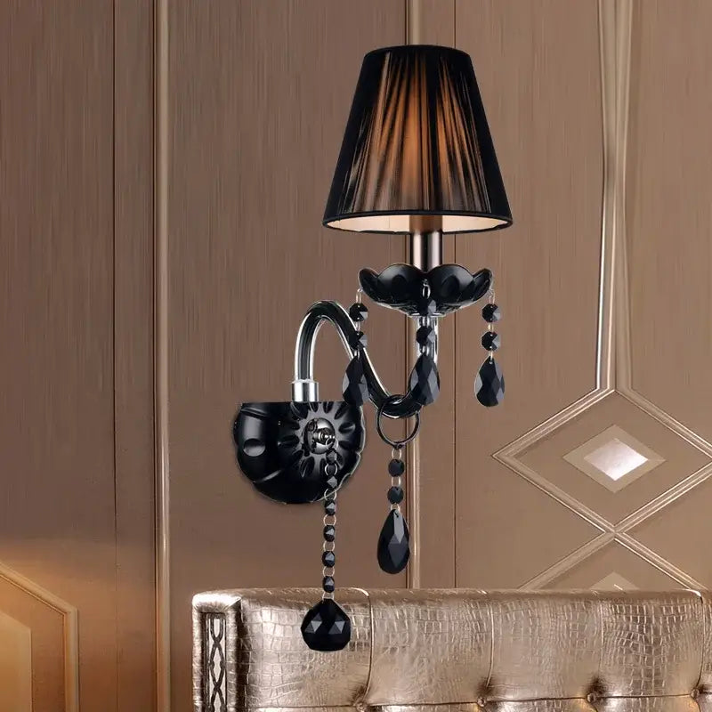 Modern black crystal wall lamp bedroom twin led sconce