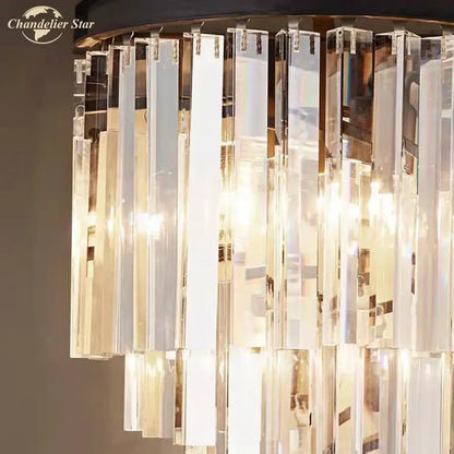 Modern black crystal wall lamp clear & smoked glass bedroom light