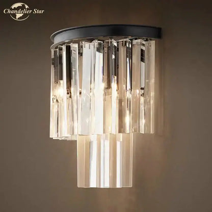 Modern black crystal wall lamp clear & smoked glass bedroom light