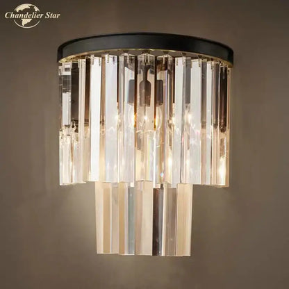 Modern black crystal wall lamp clear & smoked glass bedroom light