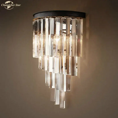 Modern black crystal wall lamp clear & smoked glass bedroom light