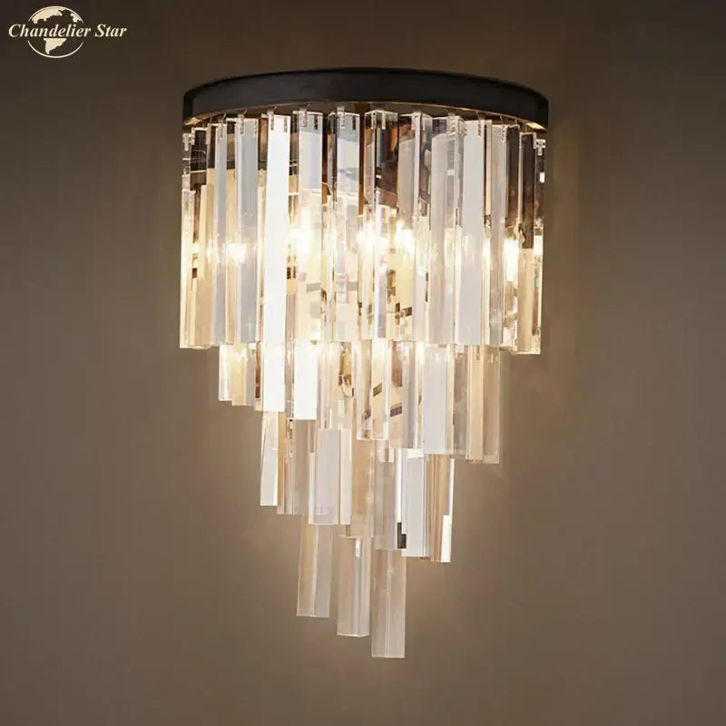 Modern black crystal wall lamp clear & smoked glass bedroom light