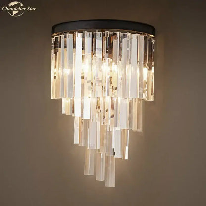 Modern black crystal wall lamp clear & smoked glass bedroom light