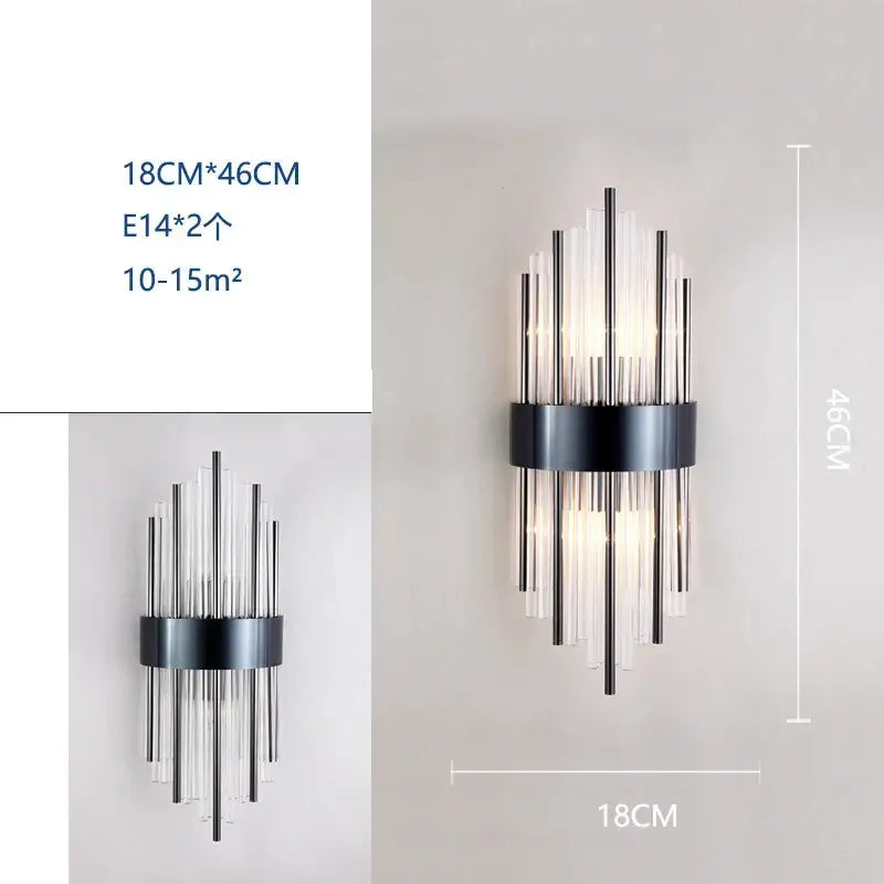 Modern black crystal wall lamp living room glass sconce