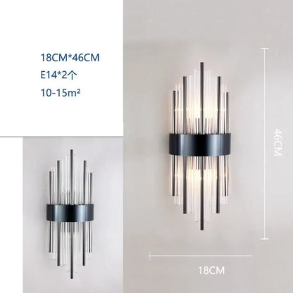 Modern black crystal wall lamp living room glass sconce