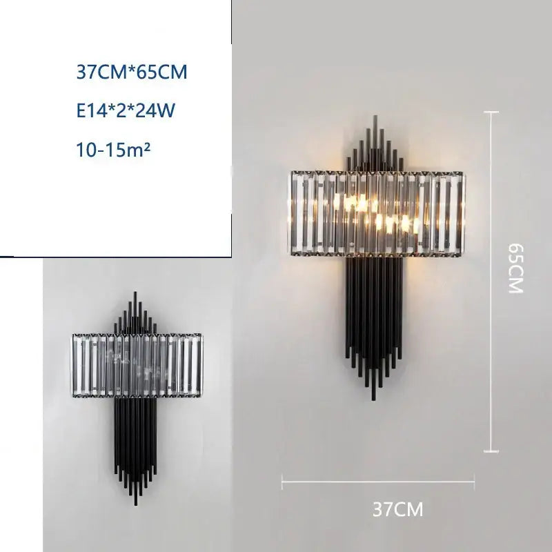 Modern black crystal wall lamp living room glass sconce