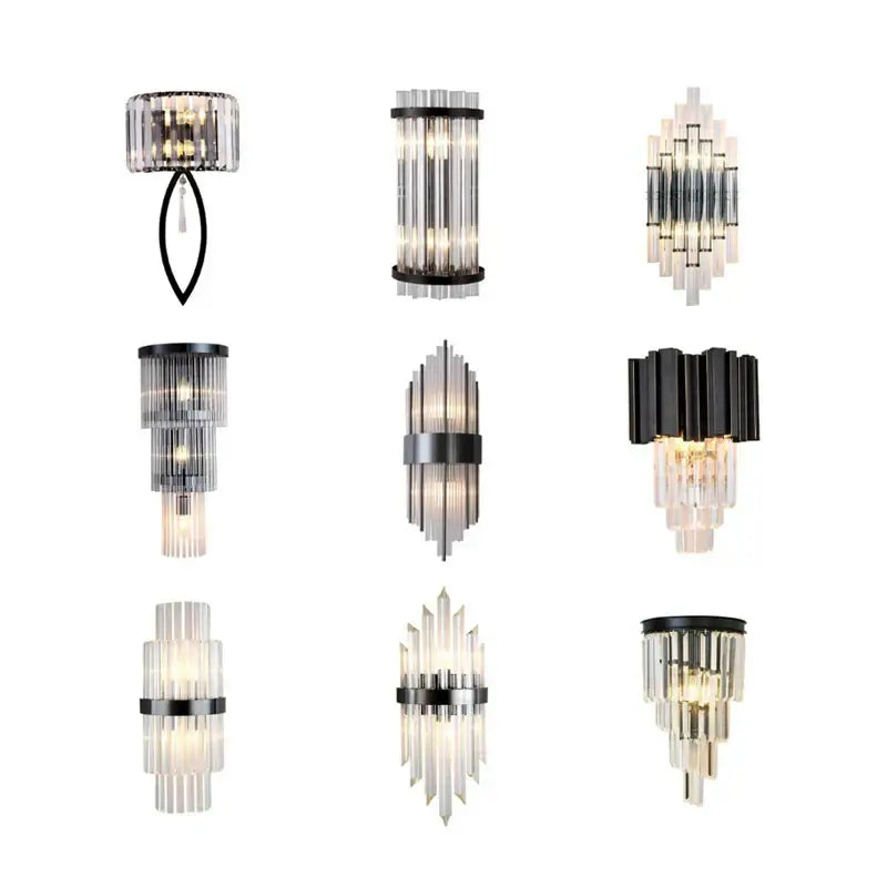Modern black crystal wall lamp living room glass sconce