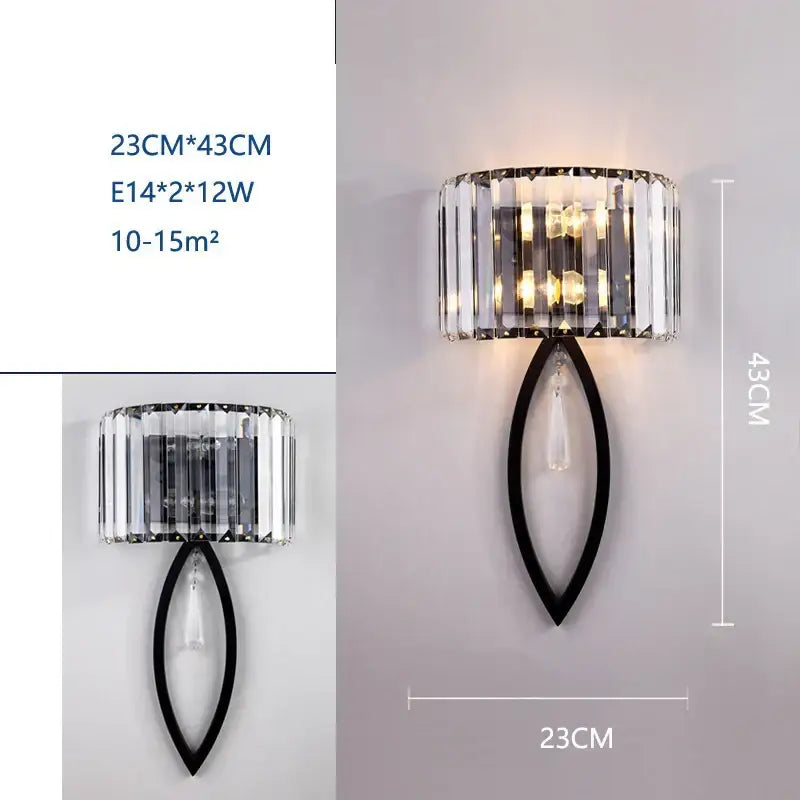 Modern black crystal wall lamp living room glass sconce