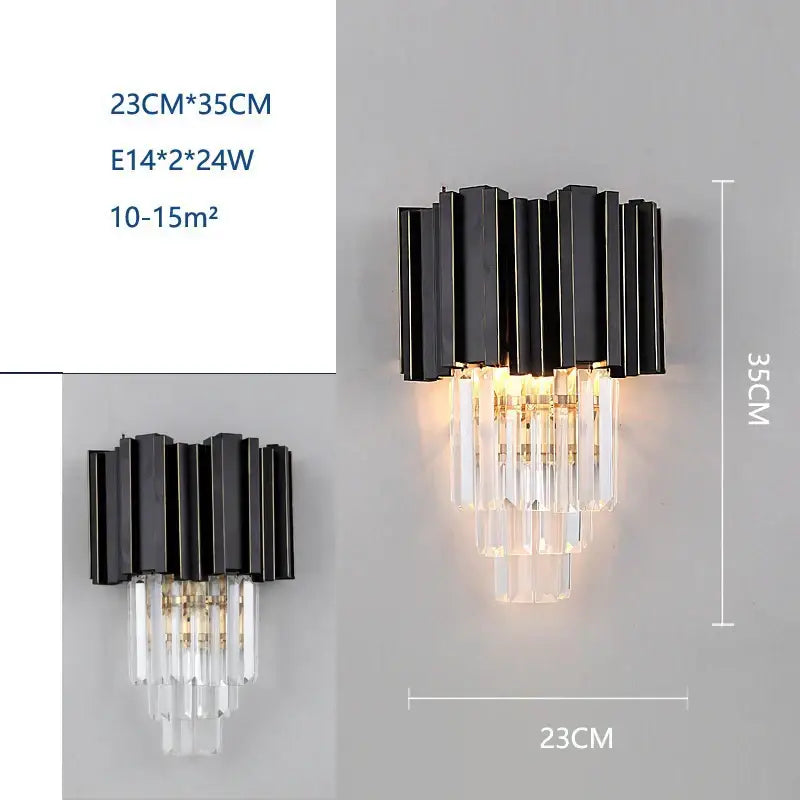 Modern black crystal wall lamp living room glass sconce
