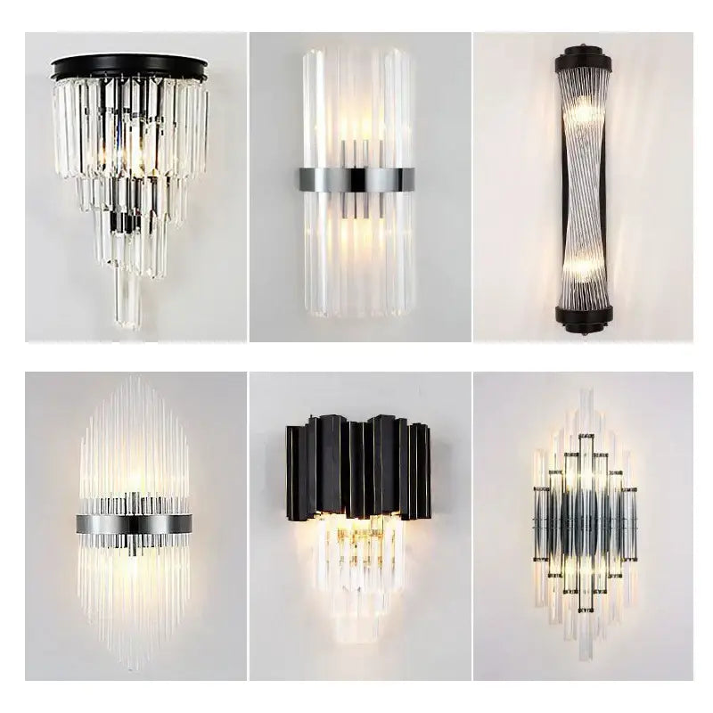 Modern black crystal wall lamp living room glass sconce