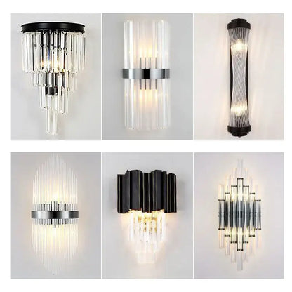 Modern black crystal wall lamp living room glass sconce