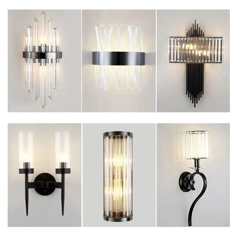 Modern black crystal wall lamp living room glass sconce