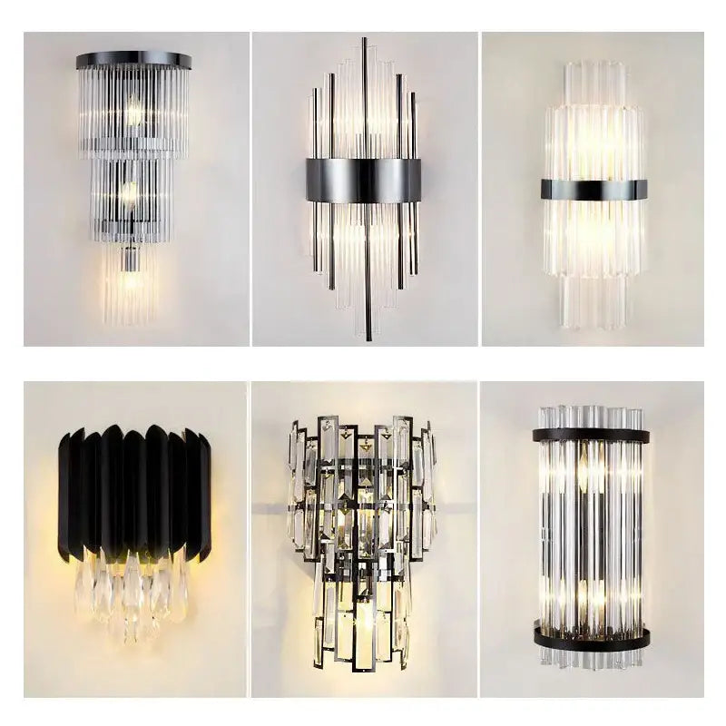 Modern black crystal wall lamp living room glass sconce