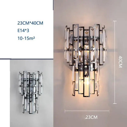 Modern black crystal wall lamp living room glass sconce