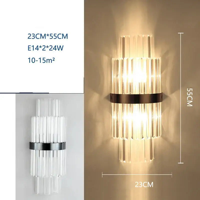 Modern black crystal wall lamp living room glass sconce